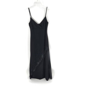 Candy Rocket Womens Gown Dress Black Maxi Lined V Neck Sleeveless Bling USA M